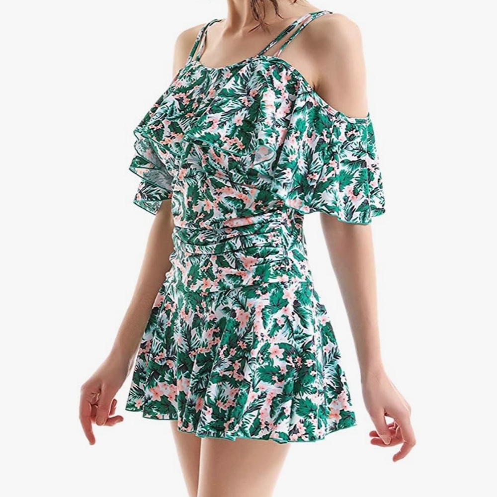 🏊♀️🌊 SwimDress Ruffle Off-the-Shoulder OnePiece - Picture 2 of 4